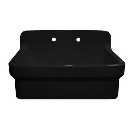 WHITEHAUS Old Fashioned Country Fireclay Utility Sink W/ High Backsplash, Black OFCH2230-BLACK